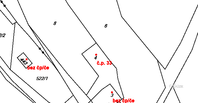 Komora 33, Holčovice na parcele st. 4 v KÚ Komora, Katastrální mapa