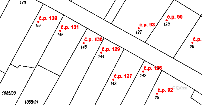 Čečelice 129 na parcele st. 144 v KÚ Čečelice, Katastrální mapa