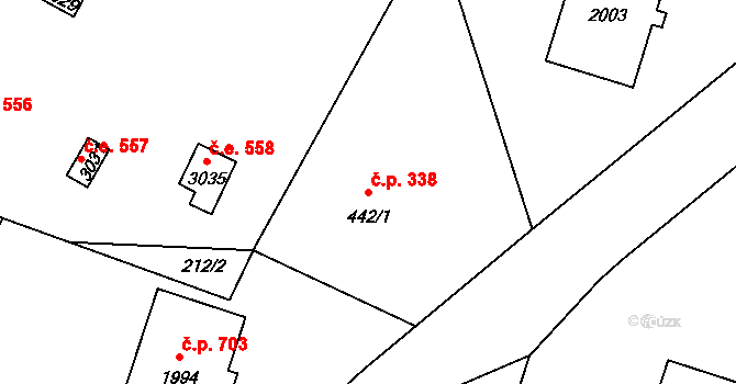 Úšovice 338, Mariánské Lázně na parcele st. 442/1 v KÚ Úšovice, Katastrální mapa