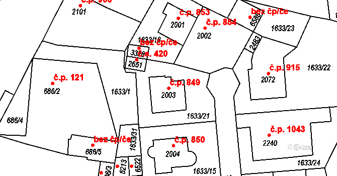 Cheb 849 na parcele st. 2003 v KÚ Cheb, Katastrální mapa