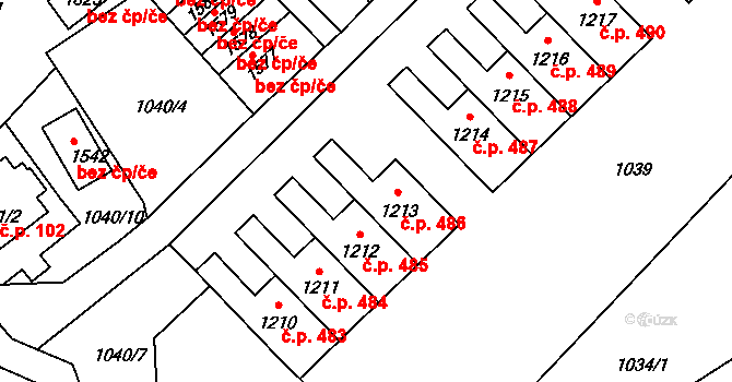 Hošťálková 486 na parcele st. 1213 v KÚ Hošťálková, Katastrální mapa