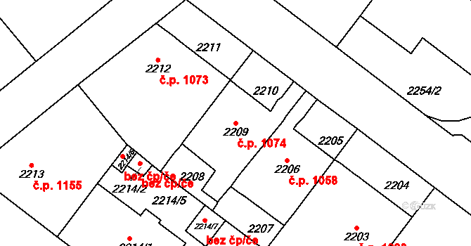 Vinohrady 1074, Praha na parcele st. 2209 v KÚ Vinohrady, Katastrální mapa