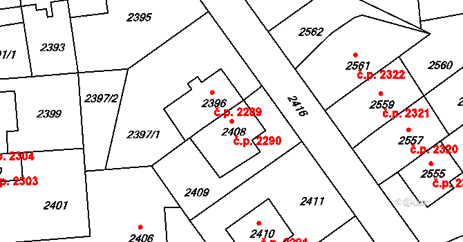 Žižkov 2290, Praha na parcele st. 2408 v KÚ Žižkov, Katastrální mapa