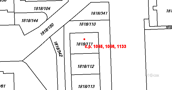 Hostivař 1055,1056,1133, Praha na parcele st. 1818/111 v KÚ Hostivař, Katastrální mapa