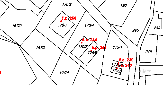 Rumburk 1 244, Rumburk na parcele st. 170/5 v KÚ Rumburk, Katastrální mapa