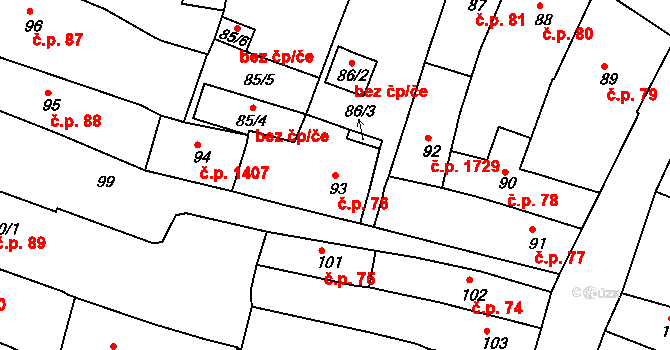 Česká Lípa 76 na parcele st. 93 v KÚ Česká Lípa, Katastrální mapa