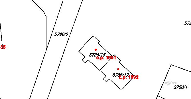 Česká Lípa 1991 na parcele st. 5786/15 v KÚ Česká Lípa, Katastrální mapa