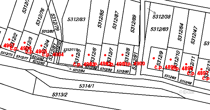 Chomutov 4901 na parcele st. 5312/7 v KÚ Chomutov I, Katastrální mapa
