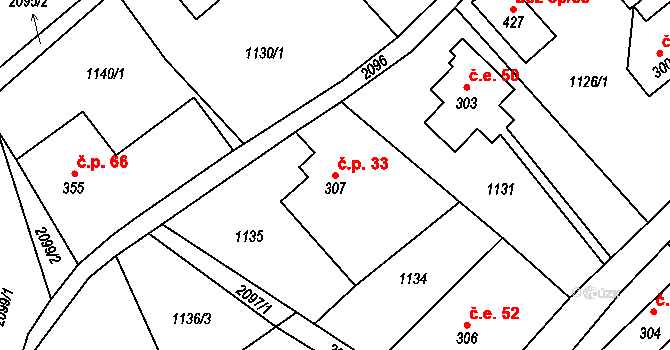 Polesí 33, Rynoltice na parcele st. 307 v KÚ Polesí u Rynoltic, Katastrální mapa
