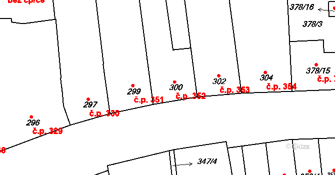 Blučina 352 na parcele st. 300 v KÚ Blučina, Katastrální mapa