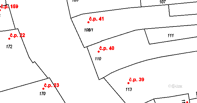 Opatovice 40 na parcele st. 110 v KÚ Opatovice u Rajhradu, Katastrální mapa