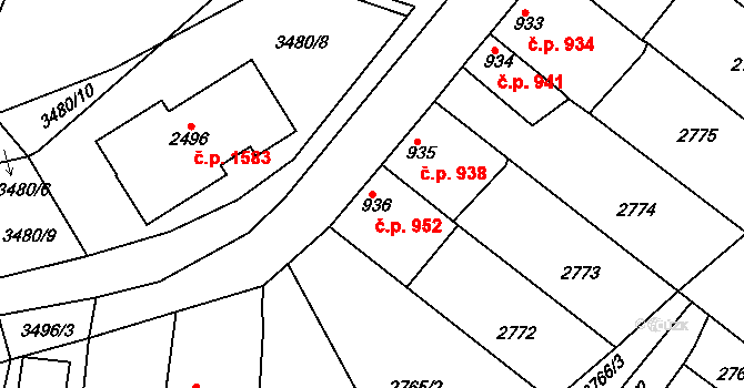 Rosice 952 na parcele st. 936 v KÚ Rosice u Brna, Katastrální mapa