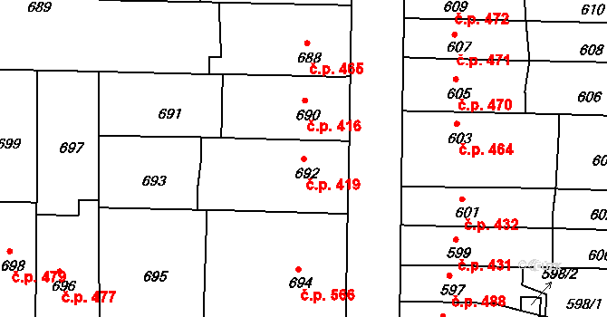 Střelice 419 na parcele st. 692 v KÚ Střelice u Brna, Katastrální mapa