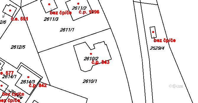 Bolevec 843, Plzeň na parcele st. 2610/2 v KÚ Bolevec, Katastrální mapa