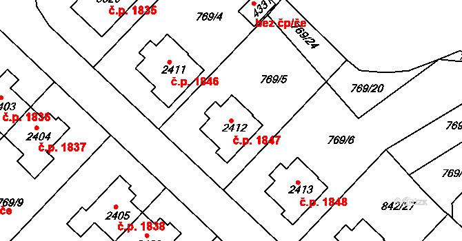 Česká Třebová 1847 na parcele st. 2412 v KÚ Česká Třebová, Katastrální mapa