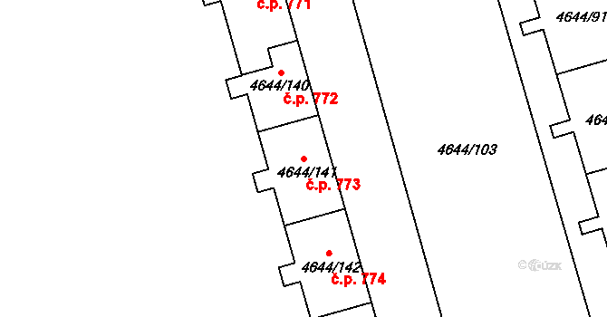 Litomyšlské Předměstí 773, Vysoké Mýto na parcele st. 4644/141 v KÚ Vysoké Mýto, Katastrální mapa