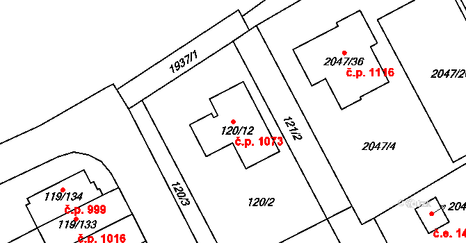 Letovice 1073 na parcele st. 120/12 v KÚ Letovice, Katastrální mapa