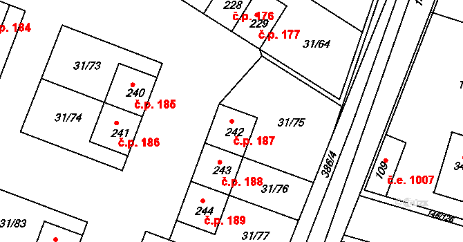 Srnojedy 187 na parcele st. 242 v KÚ Srnojedy, Katastrální mapa