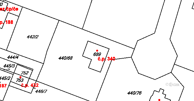 Maršov 340, Krupka na parcele st. 689 v KÚ Maršov u Krupky, Katastrální mapa
