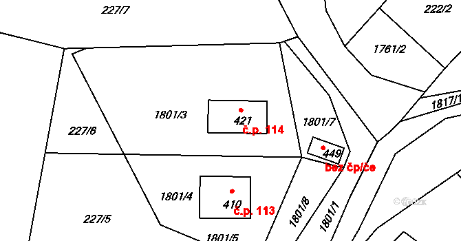 Křenov 114, Kájov na parcele st. 421 v KÚ Křenov u Kájova, Katastrální mapa