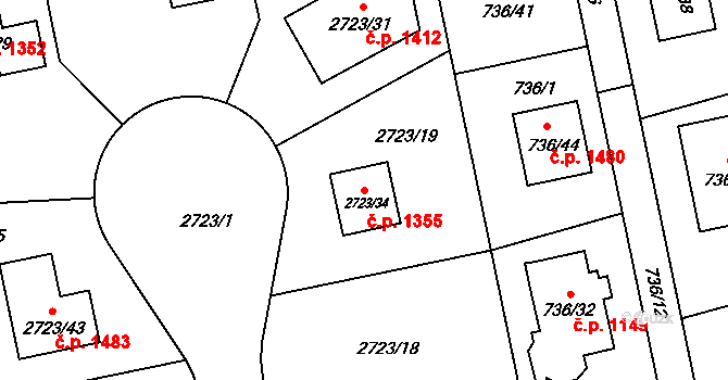 Kylešovice 1355, Opava na parcele st. 2723/34 v KÚ Kylešovice, Katastrální mapa