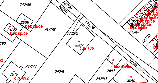 Přibyslav 735 na parcele st. 2367 v KÚ Přibyslav, Katastrální mapa