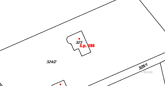 Karpentná 186, Třinec na parcele st. 323 v KÚ Karpentná, Katastrální mapa