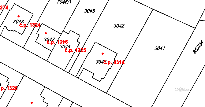 Předměstí 1314, Litoměřice na parcele st. 3043 v KÚ Litoměřice, Katastrální mapa