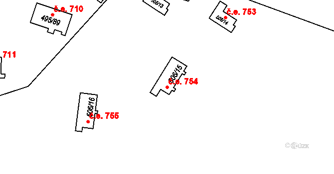 Bítov 754 na parcele st. 506/15 v KÚ Bítov, Katastrální mapa
