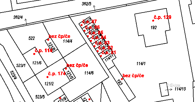 Chotoviny 82 na parcele st. 191/2 v KÚ Chotoviny, Katastrální mapa