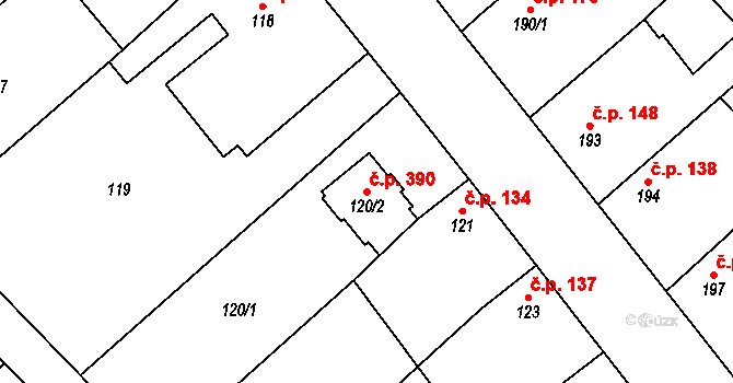 Tetčice 390 na parcele st. 120/2 v KÚ Tetčice, Katastrální mapa