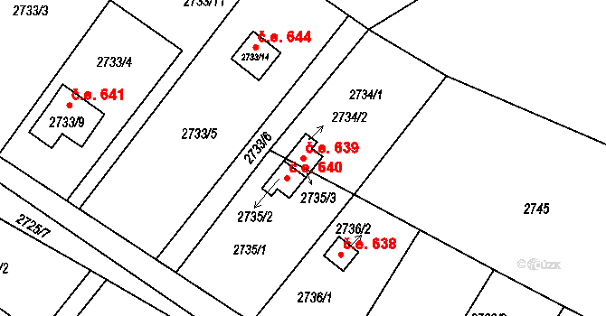 Kopřivnice 639 na parcele st. 2734/2 v KÚ Kopřivnice, Katastrální mapa