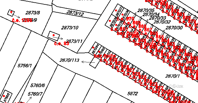 Velké Meziříčí 830 na parcele st. 2870/63 v KÚ Velké Meziříčí, Katastrální mapa