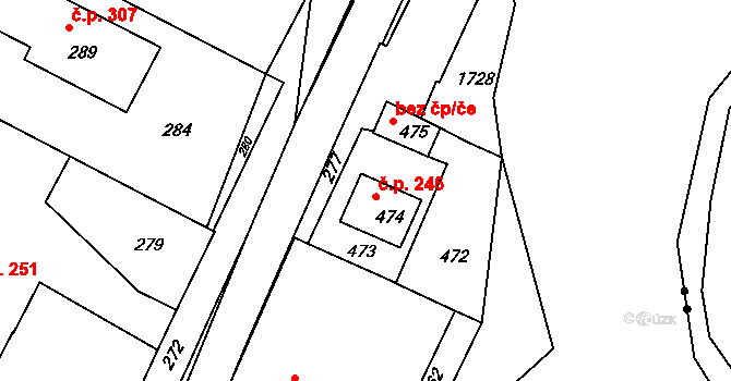 Bobrová 245 na parcele st. 474 v KÚ Horní Bobrová, Katastrální mapa