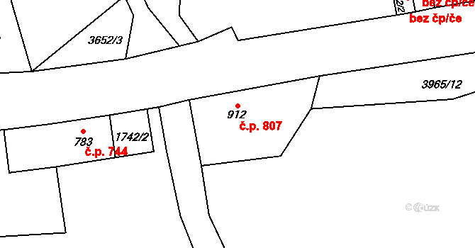 Hranice 807 na parcele st. 912 v KÚ Hranice u Aše, Katastrální mapa