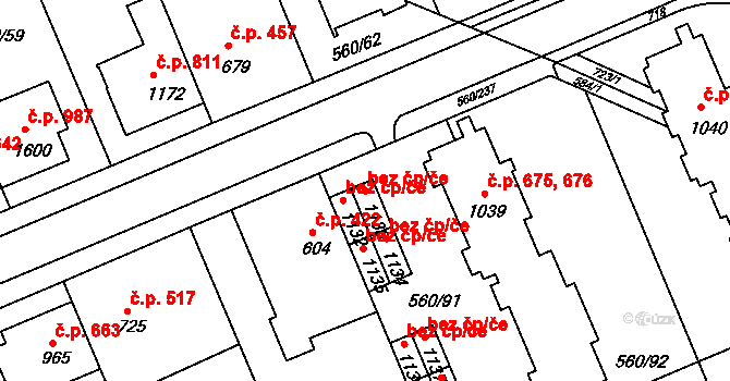 Třebíč 38359294 na parcele st. 1133 v KÚ Podklášteří, Katastrální mapa