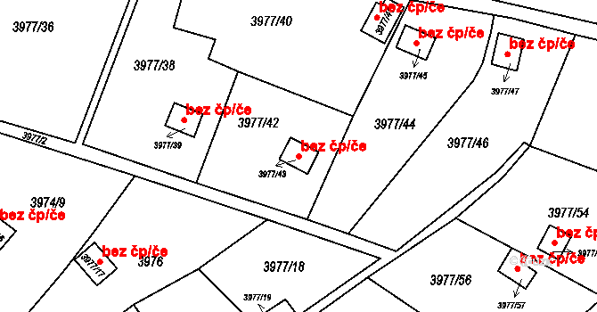 Těšovice 44382294 na parcele st. 3977/43 v KÚ Těšovice, Katastrální mapa
