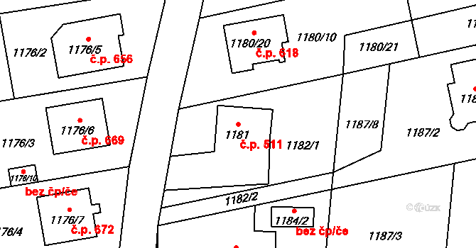 Bolatice 511 na parcele st. 1181 v KÚ Bolatice, Katastrální mapa