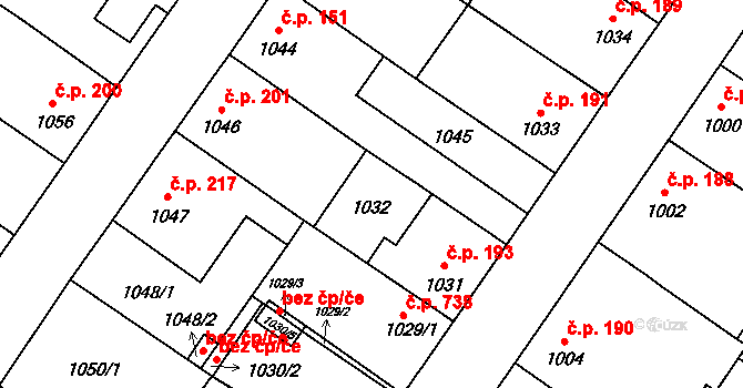 Lednice 47084294 na parcele st. 1032 v KÚ Lednice na Moravě, Katastrální mapa