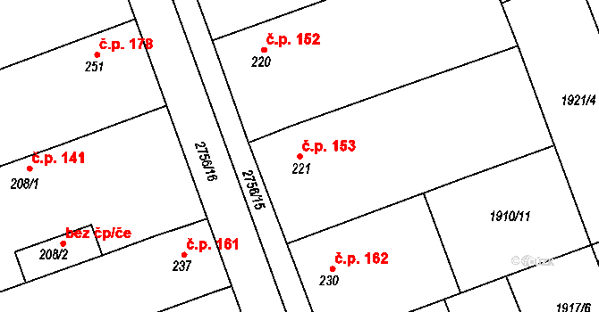 Kněžpole 153 na parcele st. 221 v KÚ Kněžpole u Uherského Hradiště, Katastrální mapa