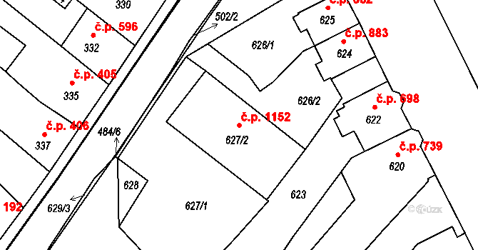 Valtice 1152 na parcele st. 627/2 v KÚ Valtice, Katastrální mapa