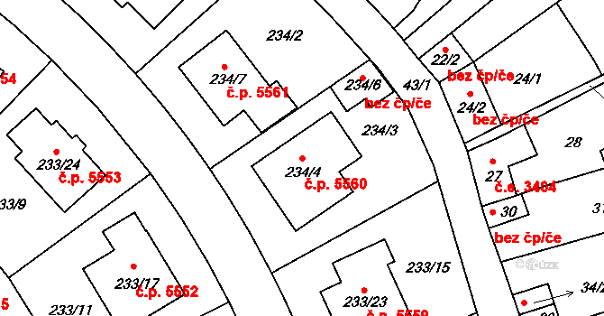 Helenín 5560, Jihlava na parcele st. 234/4 v KÚ Helenín, Katastrální mapa