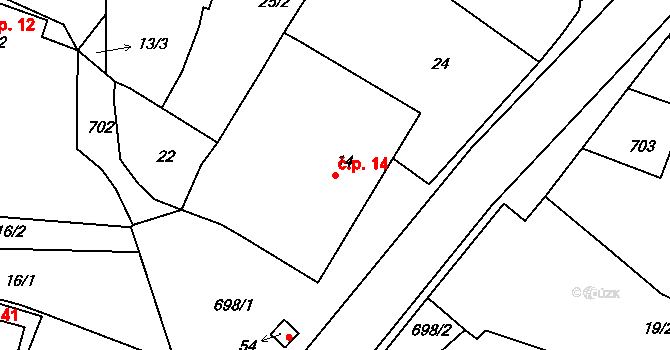 Svatkovice 14, Bernartice na parcele st. 14 v KÚ Svatkovice, Katastrální mapa