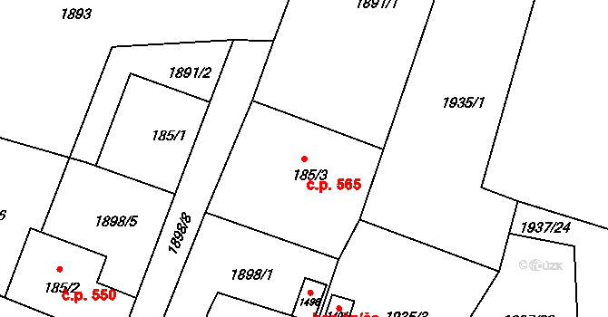 Krásná Lípa 565 na parcele st. 185/3 v KÚ Krásná Lípa, Katastrální mapa