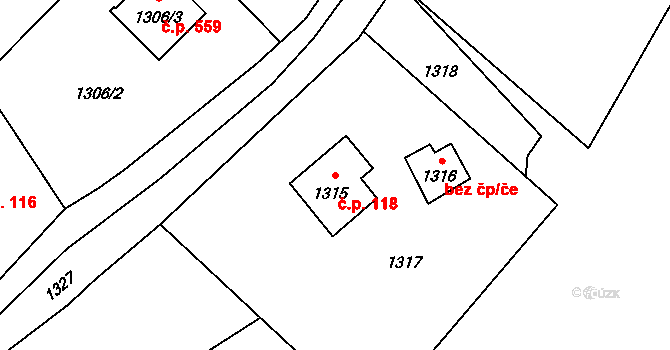 Rapotín 118 na parcele st. 1315 v KÚ Rapotín, Katastrální mapa