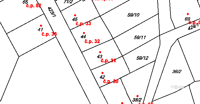 Beroun-Jarov 31, Beroun na parcele st. 43 v KÚ Jarov u Berouna, Katastrální mapa