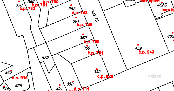 Kralupy nad Vltavou 751 na parcele st. 359 v KÚ Lobeč, Katastrální mapa