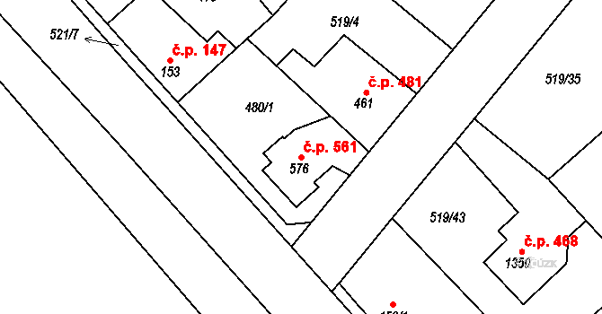 Neratovice 561 na parcele st. 576 v KÚ Neratovice, Katastrální mapa