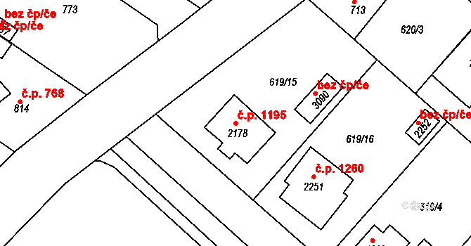 Neratovice 1195 na parcele st. 2178 v KÚ Neratovice, Katastrální mapa