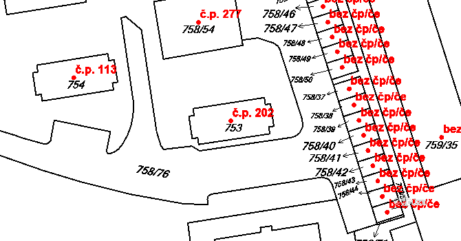 Velké Předměstí 202, Horšovský Týn na parcele st. 753 v KÚ Horšovský Týn, Katastrální mapa